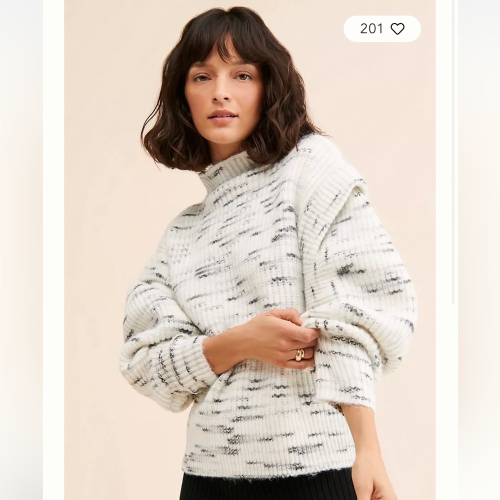 Varley Belgrave Knit Cream and Gray Mock Neck Sweater Size Small